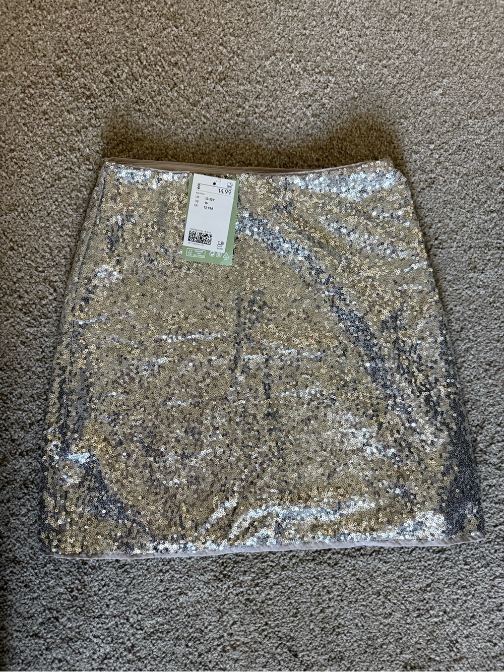 H&M Metallic Sequin Mini Skirt in Silver
